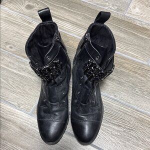 Karl Lagerfeld Black Embellished Moto Boots